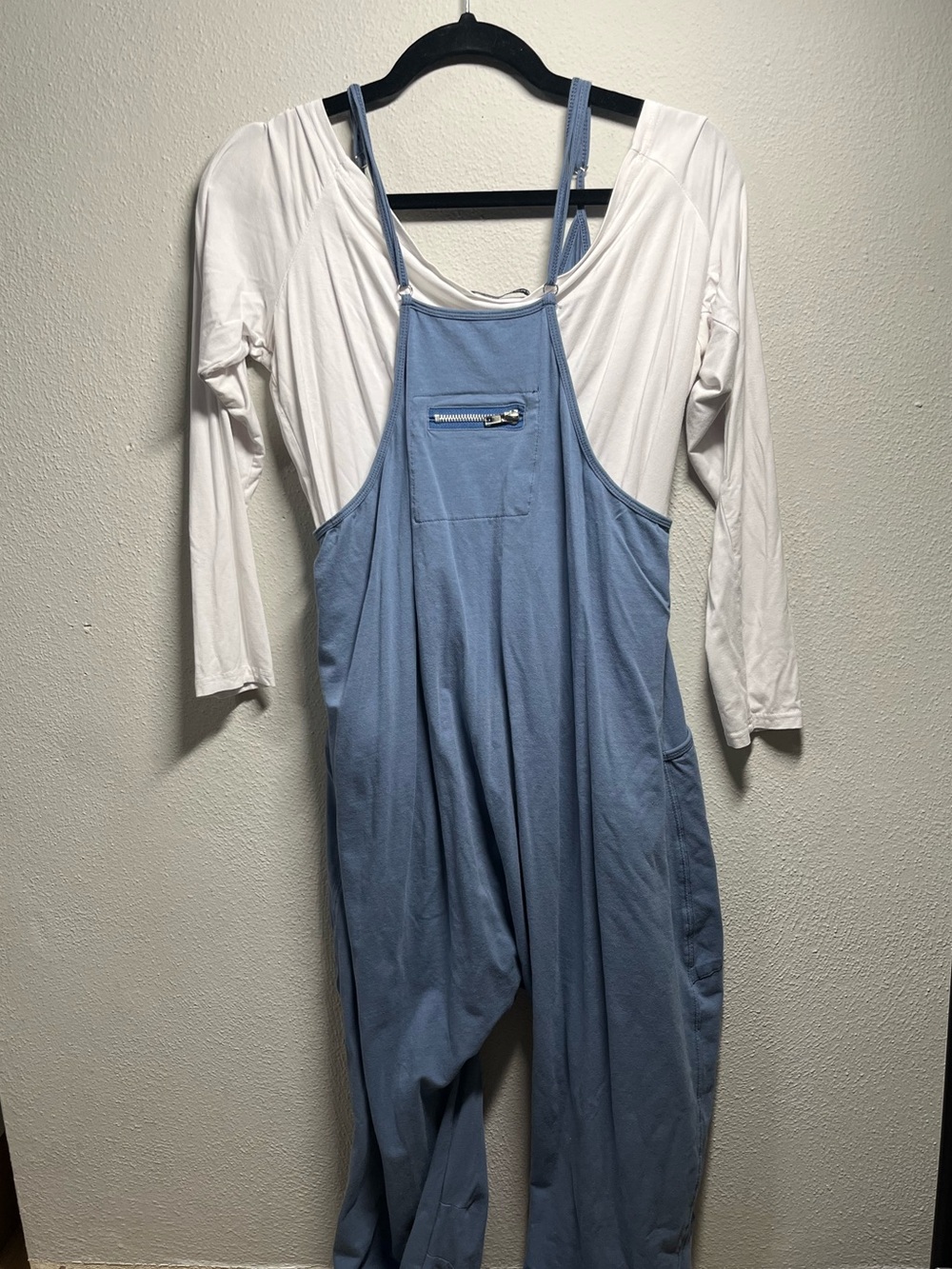 Light Blue Cotton-Blend Jumpsuit Overalls - Picture 2 of 6